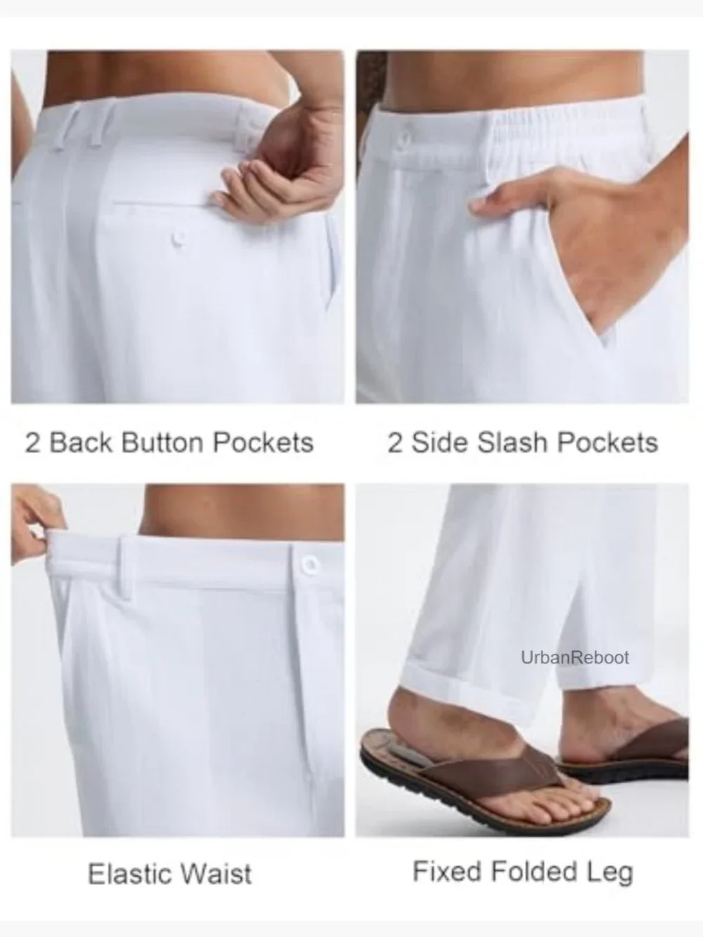 Men's Linen Pants Elastic Waist Lightweight Casual Trousers with Pockets